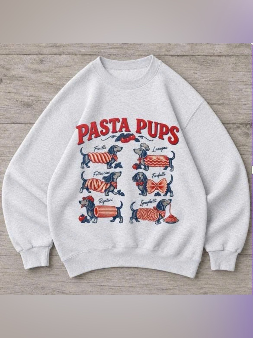 Pasta Pups Graphic Dog Sweatshirt - Gildan Gray Cute Dog Print